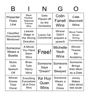 OSCARS BINGO Card