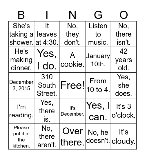 Untitled Bingo Card