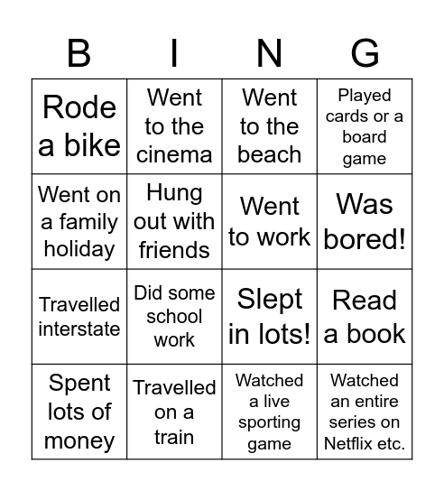 Find someone who in the holidays............ Bingo Card