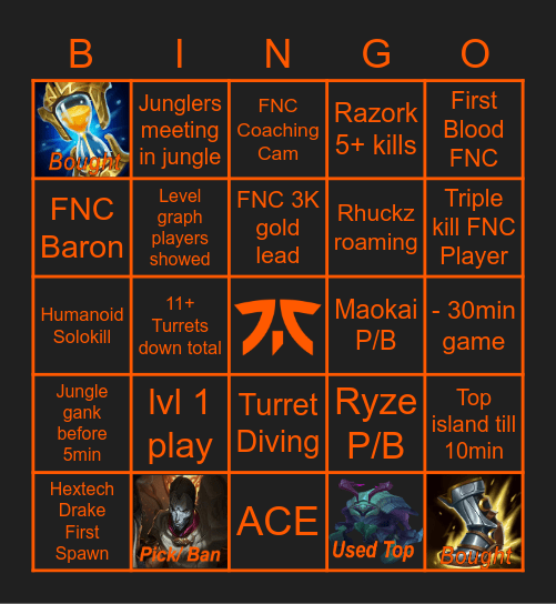 FNC VS BDS WS2023 Bingo Card