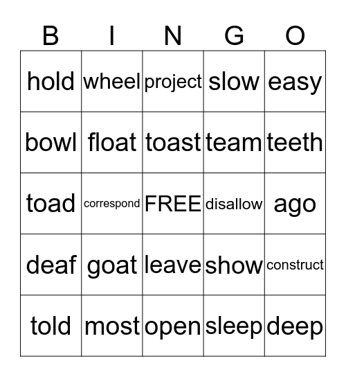 Spelling Bingo Card