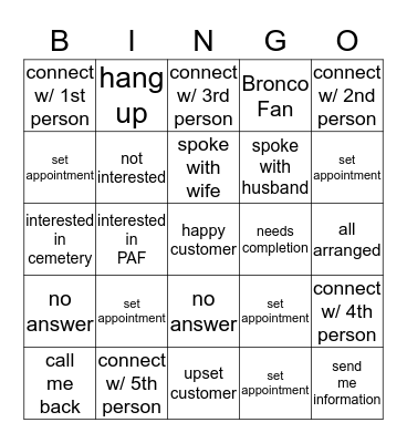 Call Night Bingo Card