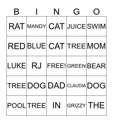 WORD BINGO!!! Bingo Card