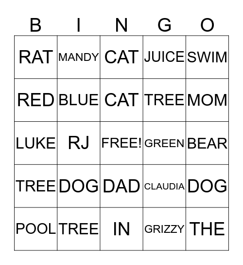 WORD BINGO!!! Bingo Card