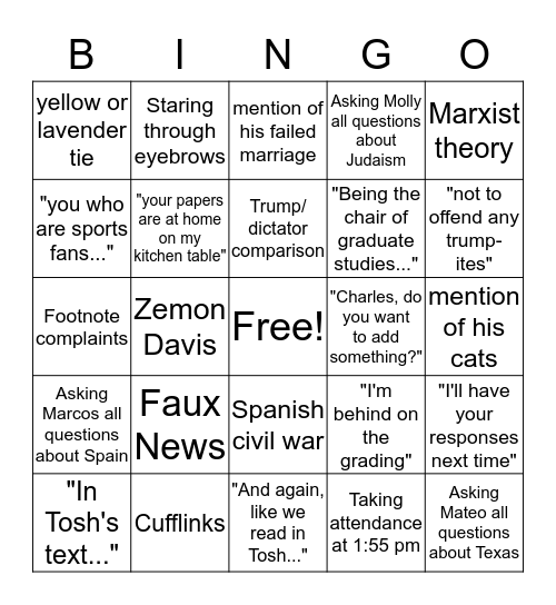 Sanabria Bingo  Bingo Card