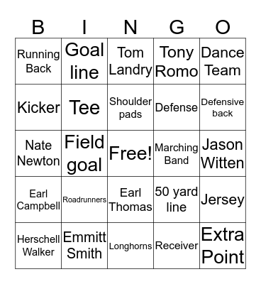 Victoria's Football Bingo Card