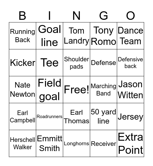 Victoria's Football Bingo Card