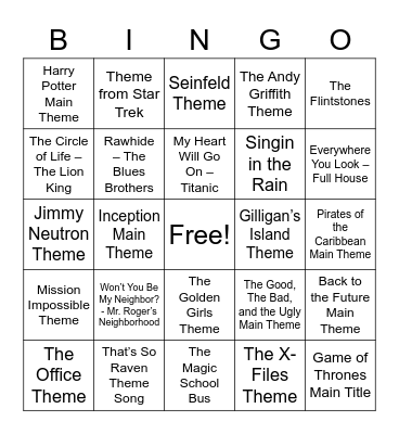 MTB Movies and TV Bingo Card