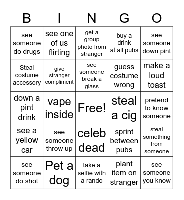 Otley Run Bingo Card