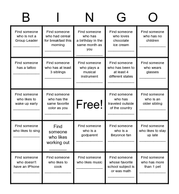 Find a Friend Bingo Card