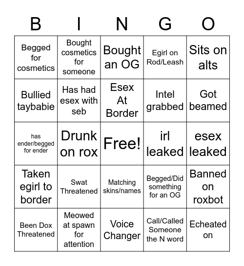 Roxbot Bingo Card