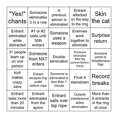 Royal Rumble 2023 Bingo Card