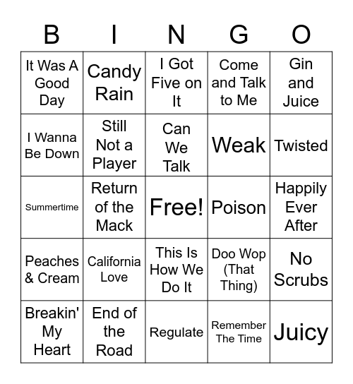 90's HITS Bingo Card