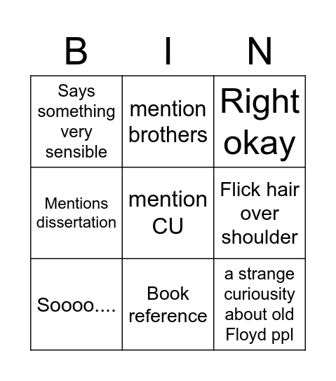Elizabeth Bingo Card