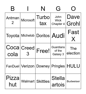 Commercials Bingo Card