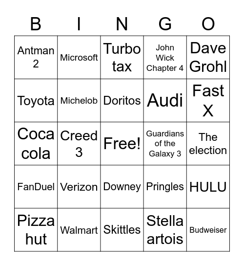 Commercials Bingo Card