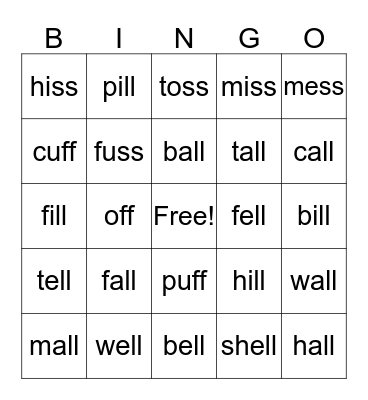 Bonus Letter Bingo Card