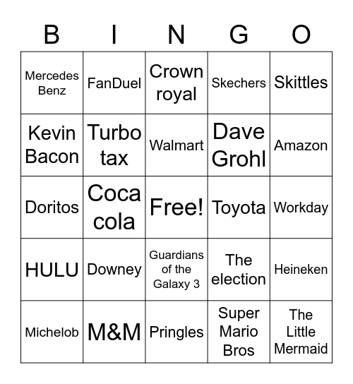 Commercials Bingo Card