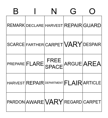 UNIT 11 Bingo Card