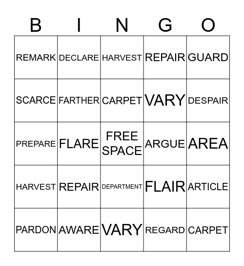 UNIT 11 Bingo Card