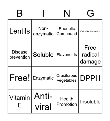 Antioxidant Bingo Card