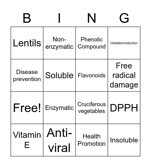 Antioxidant Bingo Card