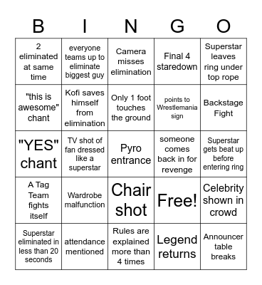 Royal Rumble 2023 BINGO Card
