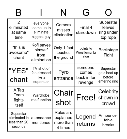 Royal Rumble 2023 BINGO Card