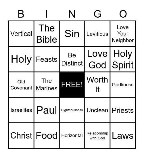 Sermon Bingo, Leviticus 17-27 Bingo Card