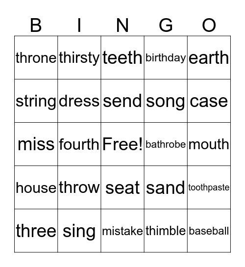 /s/ and /th/ BINGO! Bingo Card