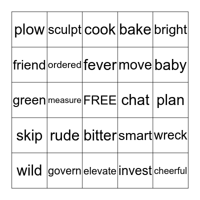 Suffixes Bingo Card