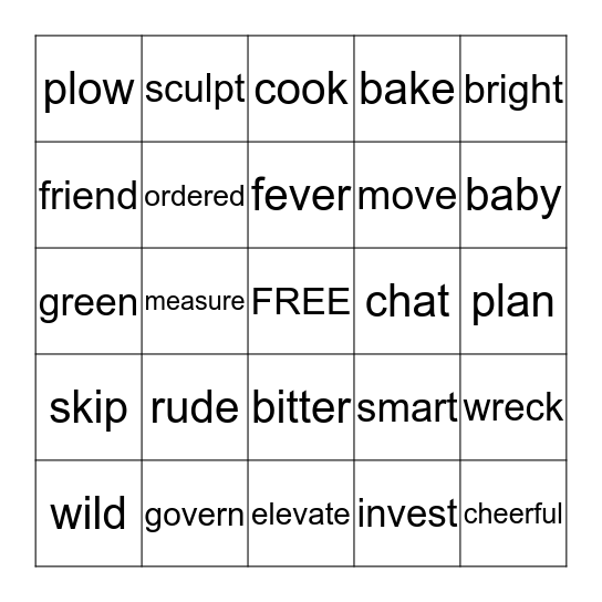 Suffixes Bingo Card