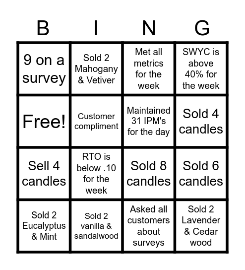 Candle-Lite Bingo Card