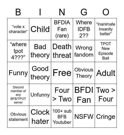 BFB Fandom Bingo Card