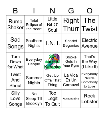 Songs that begin and end with the same letter Bingo Card