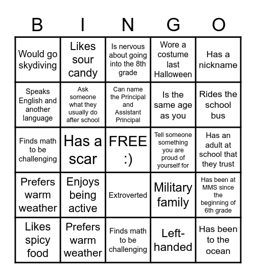 Week 1 Bingo Card