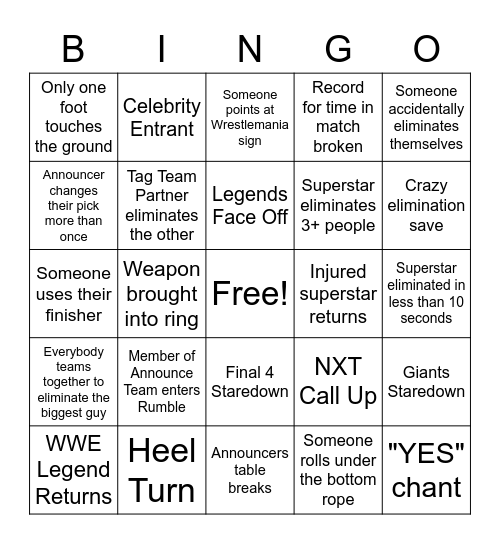 ROYAL RUMBLE BINGO Card