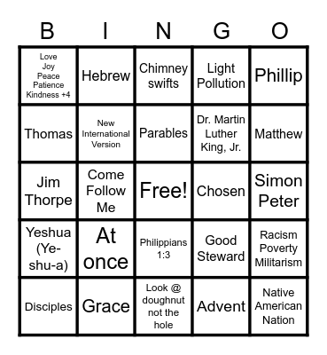 Zoom Church Bingo Card
