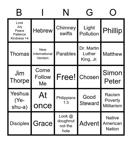 Zoom Church Bingo Card