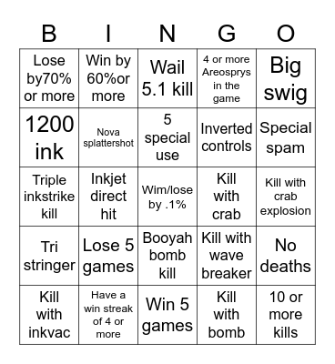 Splatoon 3 Bingo Card