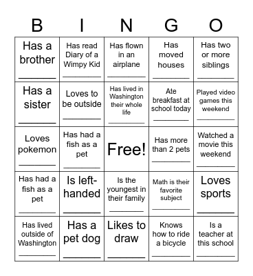 First Day Elementary School Bingo Card