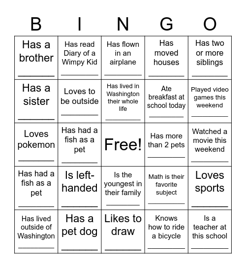 First Day Elementary School Bingo Card