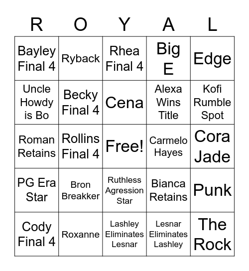 Royal Rumble Bingo Card