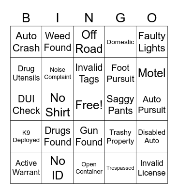 On Patrol Live Bingo Card