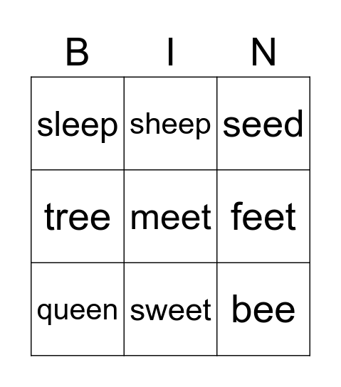 BINGO, PHONICS 2B Bingo Card