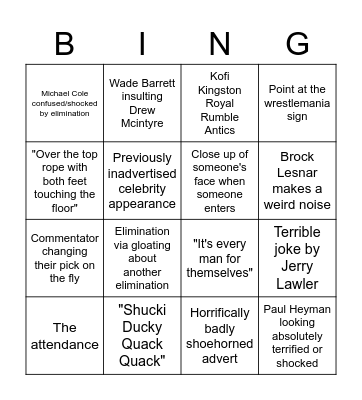 Royal Rumble 2023 Bingo Card
