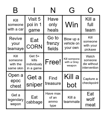 Fortnite Edition 1 Bingo Card