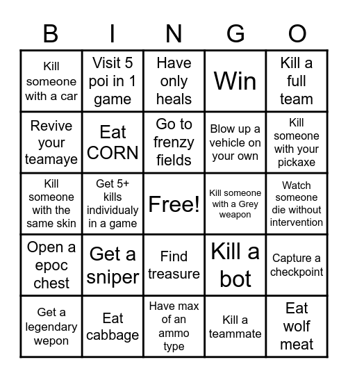 Fortnite Edition 1 Bingo Card