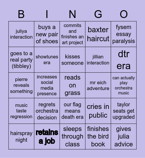 ingrid semester 2 bingo Card