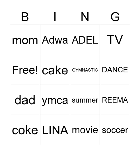 Aljuaid Family Bingo Card